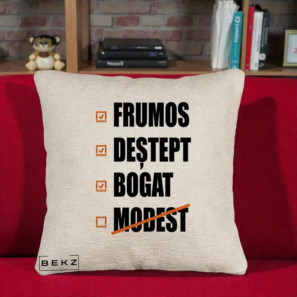 Perna Decorativa Frumos Destept Bogat, 40x40 cm, Bej Canapea, Husa Detasabila, Perna Inclusa, BEKZ®