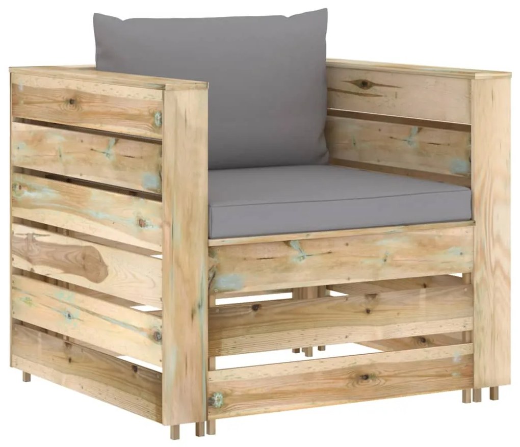 3074532 vidaXL Set mobilier de grădină cu perne, 2 piese, lemn verde tratat