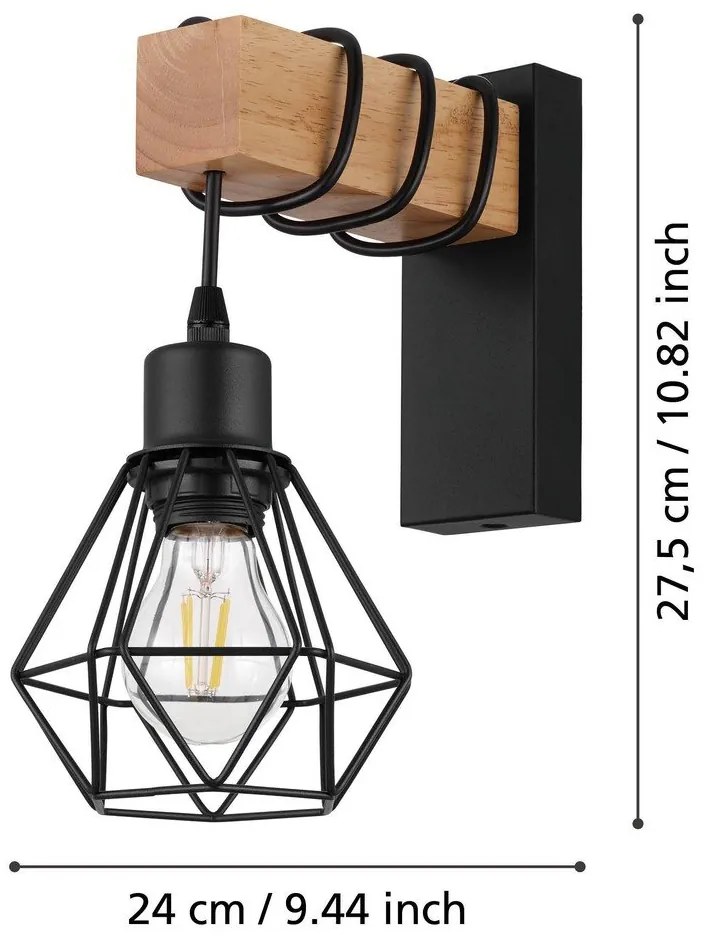 Aplică de perete neagră/în culoare naturală TOWNSHEND 5 – EGLO