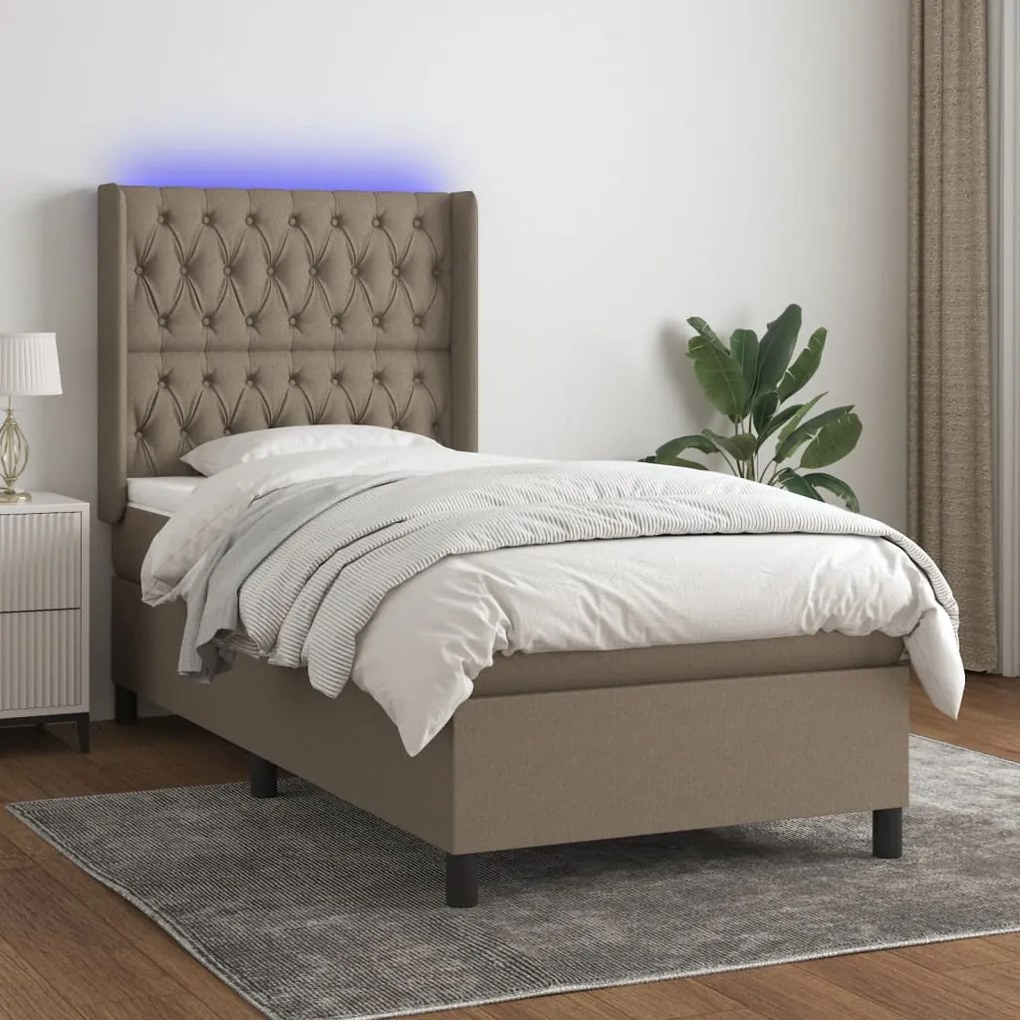 vidaXL Pat cu arcuri, saltea și LED, gri taupe, 80x200 cm, textil