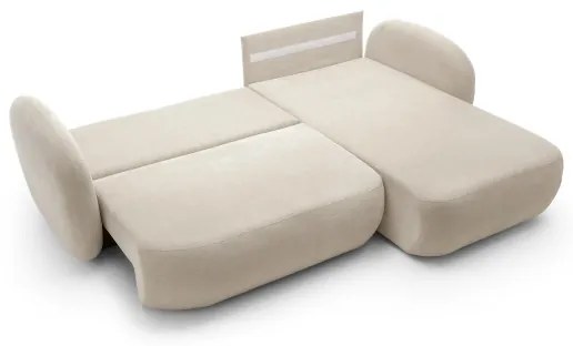 Canapea colțar extensibilă OLBIA, tip L, cu spațiu de depozitare, pe partea dreaptă, bej