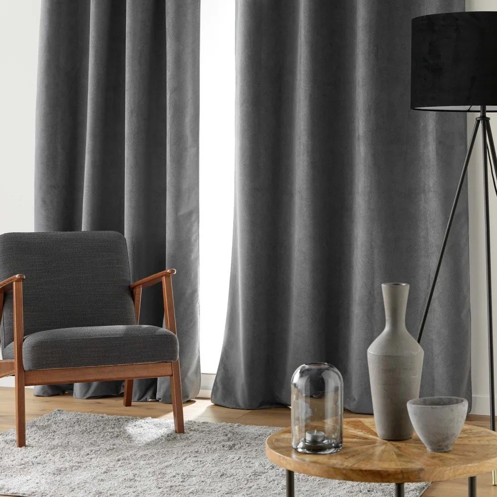 Draperie gri antracit din catifea 140x260 cm Olympe – douceur d'intérieur