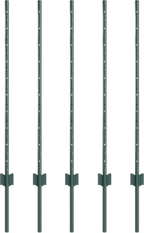 vidaXL Stâlp de gard. 5 pcs Verde 140 cm Oțel