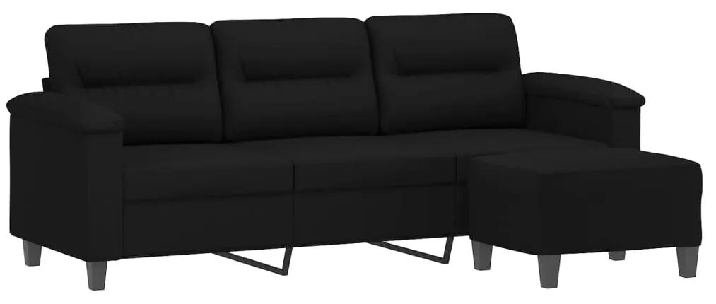 Canapea cu 3 locuri si taburet, negru, 180 cm, microfibra Negru, 210 x 77 x 80 cm