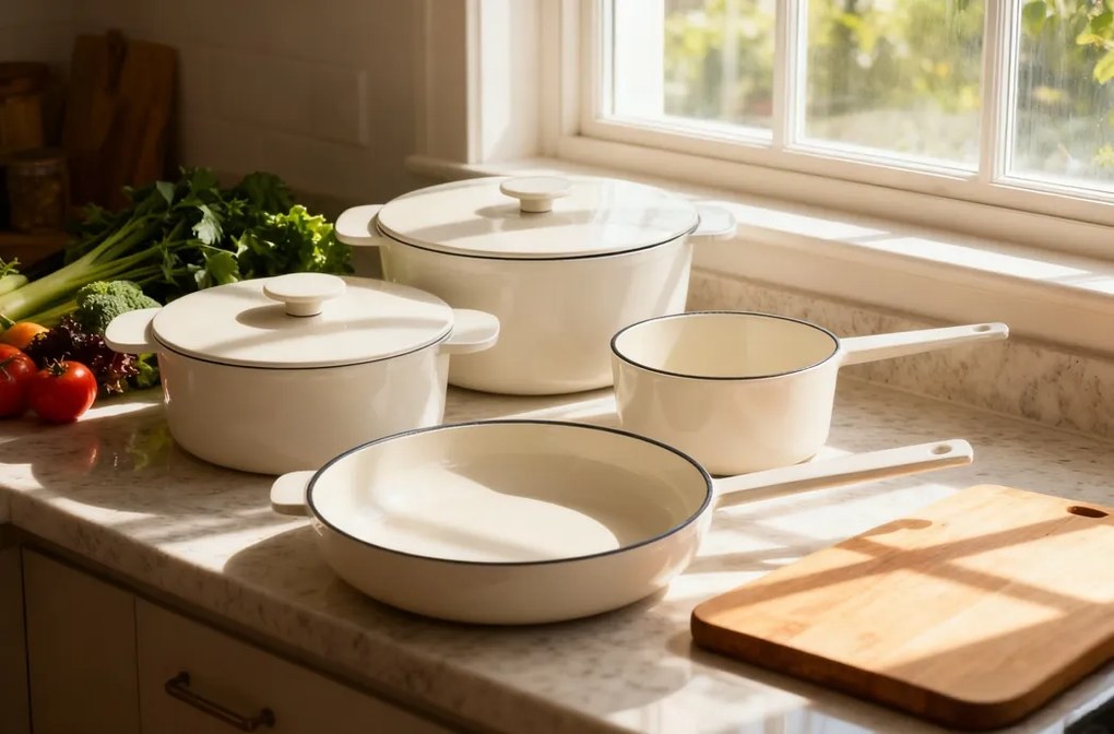 Set oale de fonta emailate, 6 piese, cu tigaie si oala sos Anden Carl Schmidt Sohn102906