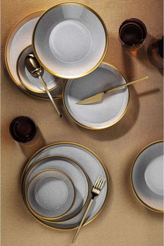 Set de cina FRZ08YS856A14520, 8 piese, gri/auriu, portelan