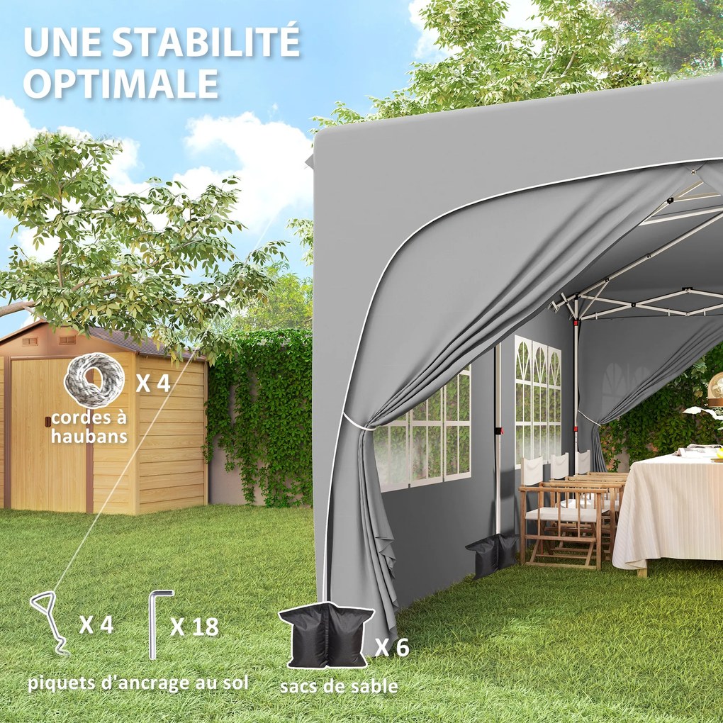 Outsunny Tonelă pliabilă 3 x 6 m Pop-Up, UPF50+ Înălțime reglabilă, cu sac de transport și saci de nisip, gri deschis | Aosom Romania