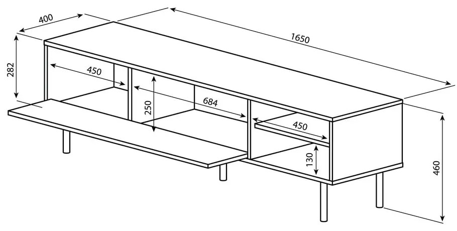 Comodă TV negru-natural cu aspect de lemn de stejar 165x40 cm Ampère – TemaHome