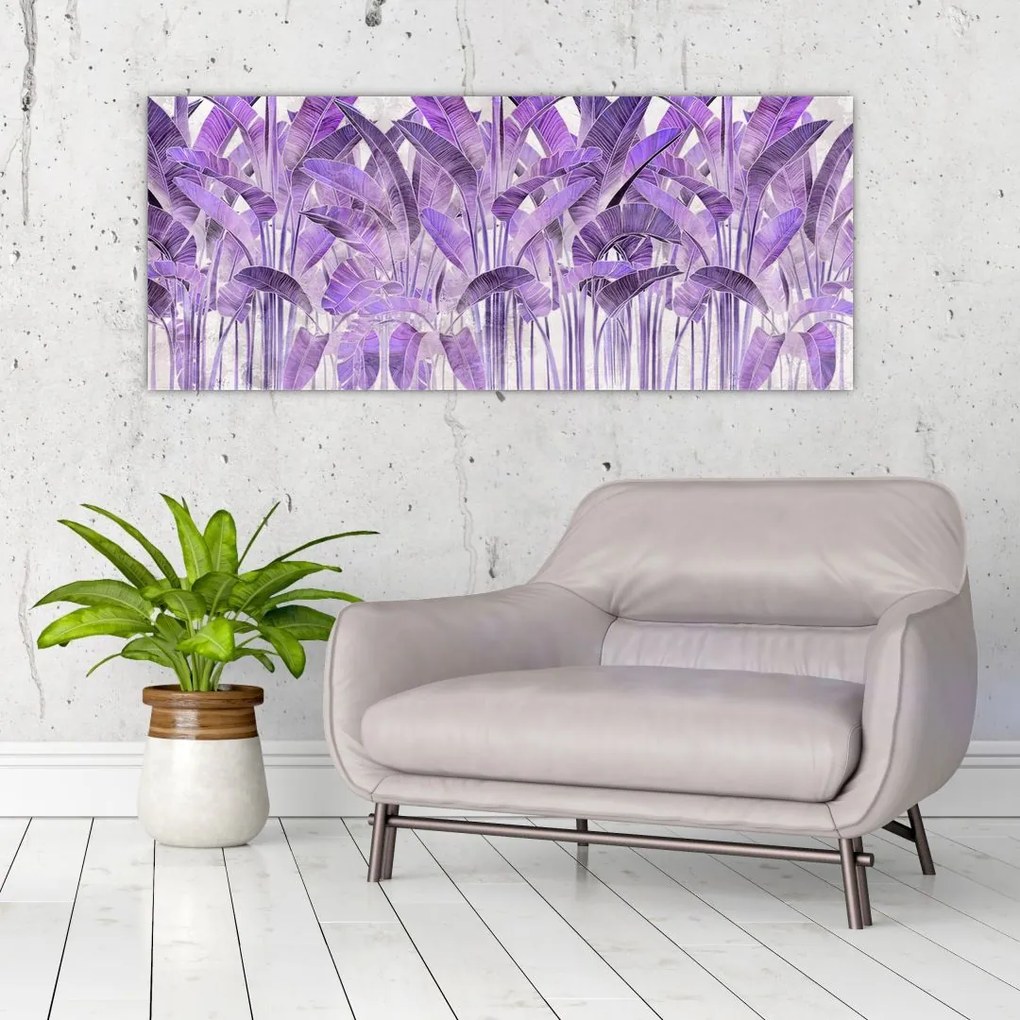 Tablou - Frunze violet în tencuială (120x50 cm)