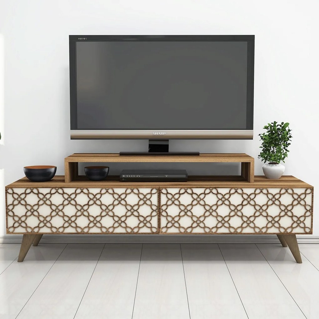 Comoda TV, Hanah Home, City, 140x48.8x41.8 cm, Maro/Crem
