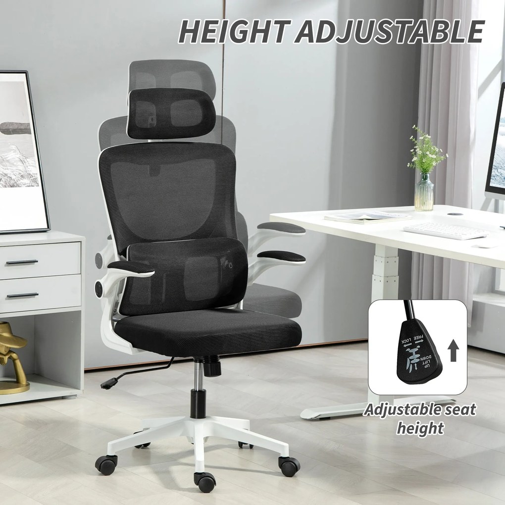 Vinsetto Scaun de Birou Ergonomic cu Tetieră Detașabilă Negru | Aosom Romania