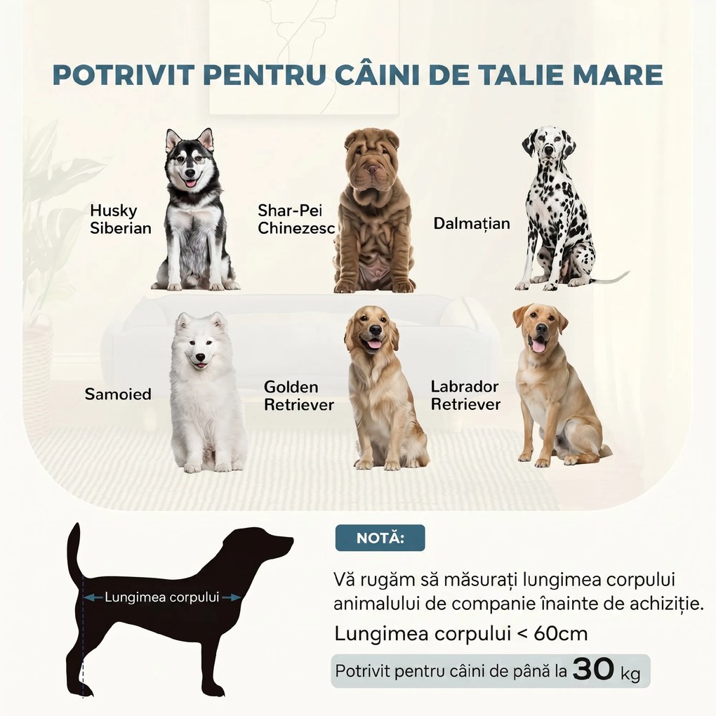 PawHut Canapea pentru Câini până la 30 kg cu Pernă Detașabilă, 96x66x24 cm, Albastru | Aosom Romania