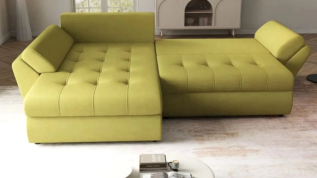 Colțar extensibil dumonde cu ladă de depozitare si sezut confortabil din spuma high-density, Loana Enjoy Green 270x185 cm