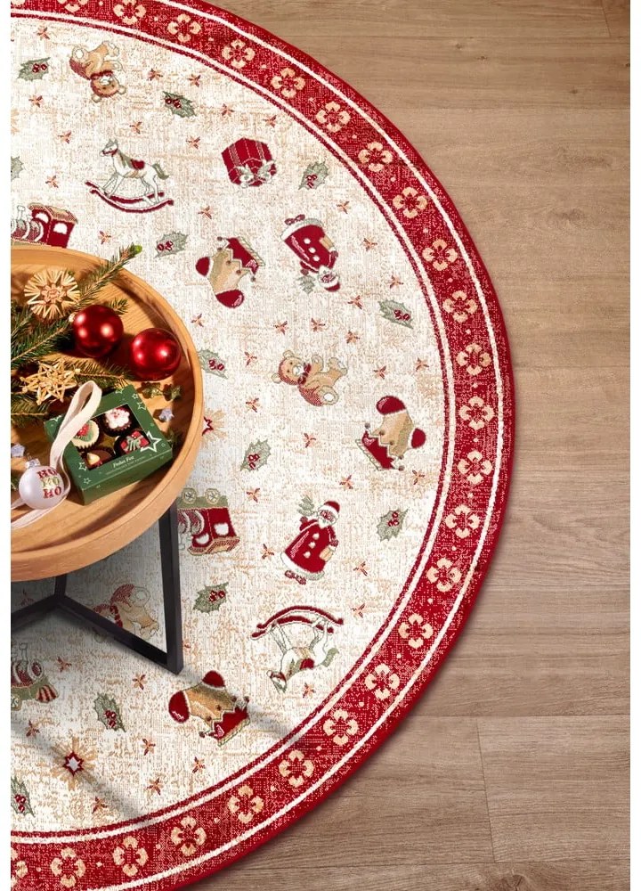 Covor roșu rotund din amestec de bumbac ø 200 cm cu model de Crăciun Toy's Delight Red Christmas – Villeroy&Boch
