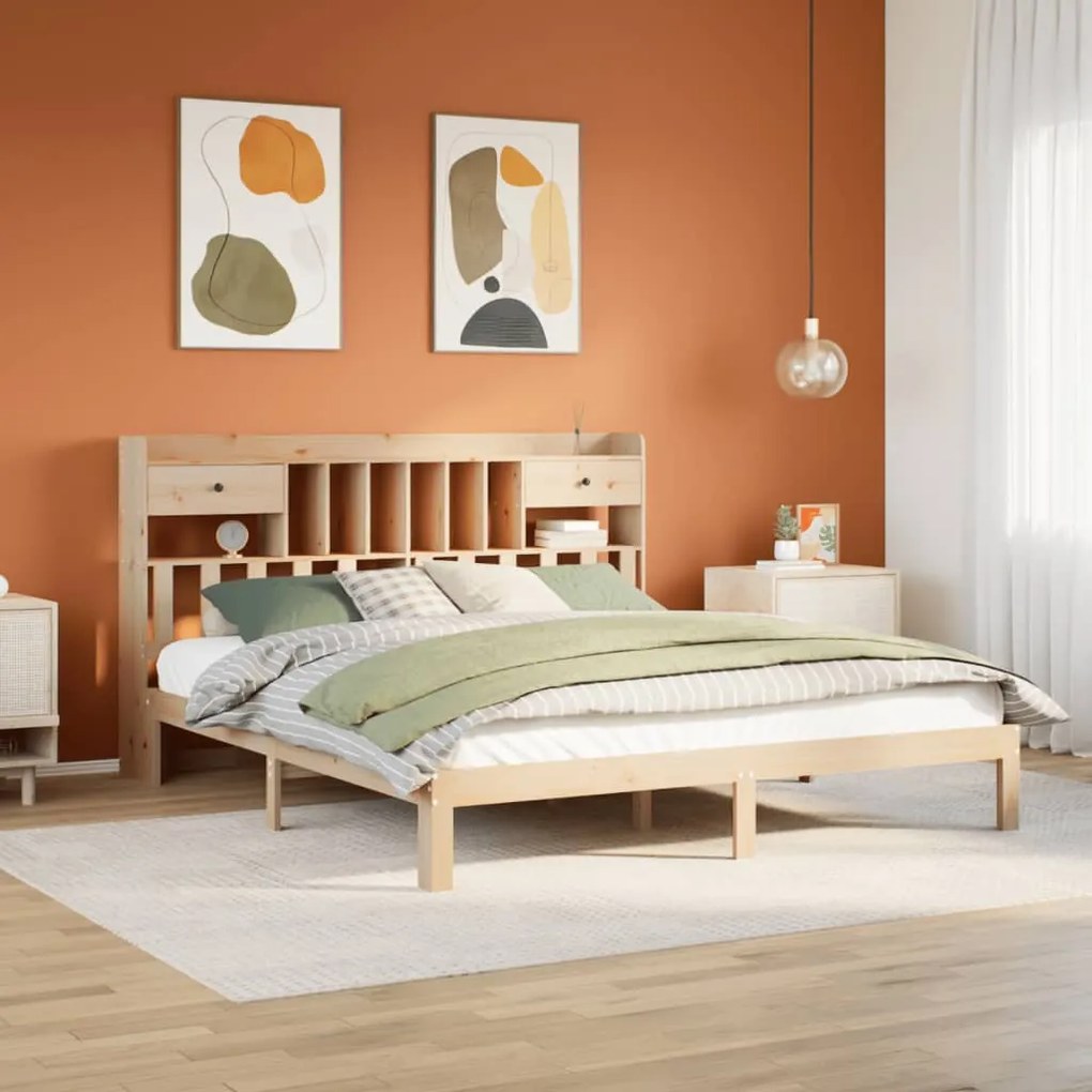 vidaXL Pat cu bibliotecă fără saltea, 180x200 cm, lemn masiv de pin