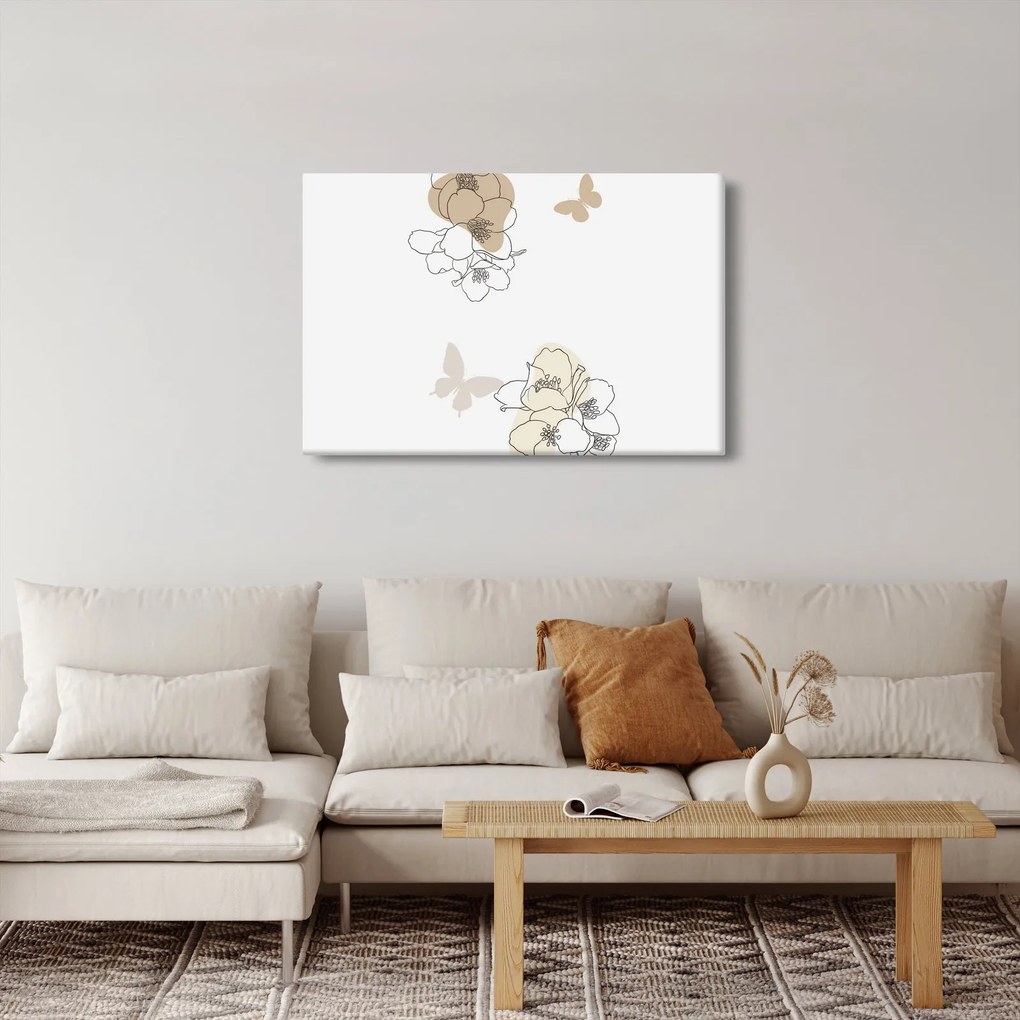 Tablou - Flori bej cu fluture N⁰2 (90x60 cm)