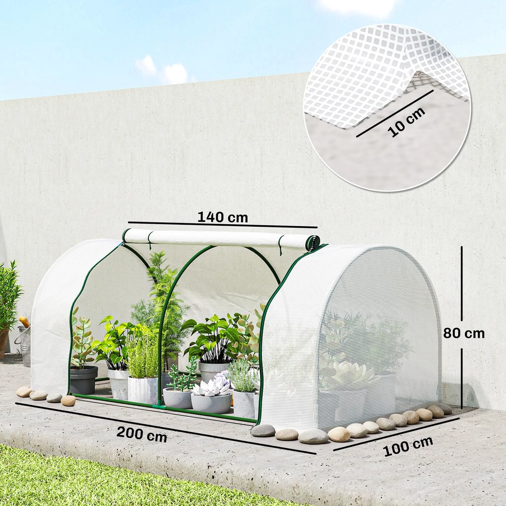 Outsunny Seră cu folie PE tip plasă, seră de folie rezistentă la iarnă din oțel, seră 200 x 100 x 80 cm Alb | Aosom Romania