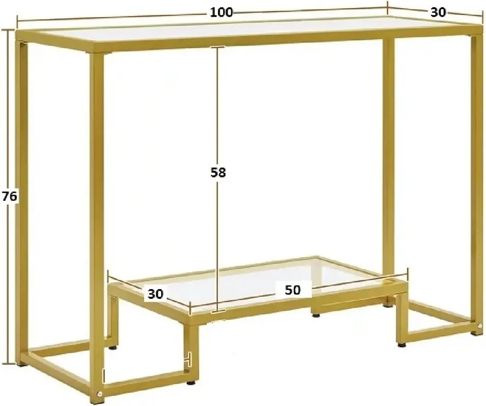 Consola din sticla si metal profil culoare auriu 100 cm