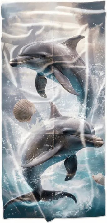 Prosop de plaja cu uscare rapida DOLPHINS albastru 70 x 140 cm, 100% microfibra