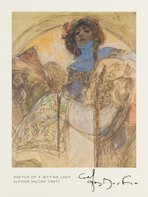 Reproducere Sketch of a Sitting Lady - Alfons Mucha