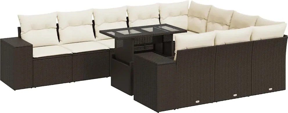 vidaXL Set canapele de grădină cu perne, 11 piese, maro, poliratan