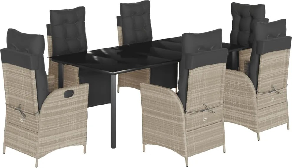 vidaXL Set mobilier de grădină cu perne, 7 piese gri deschis poliratan