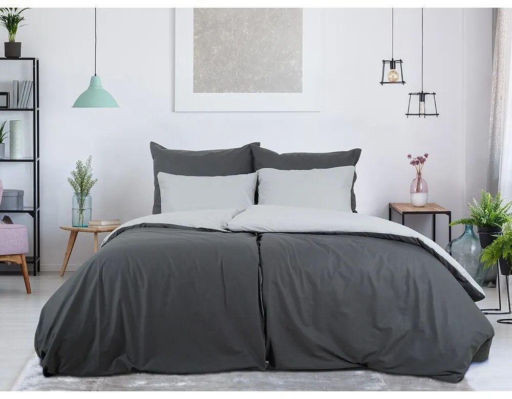 B.E.S. Petrovice Lenjerie de pat din bumbac Double face antracit/gri