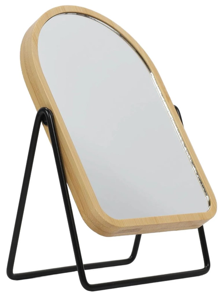 Oglindă de machiaj cu ramă din bambus, mărită, rotativă