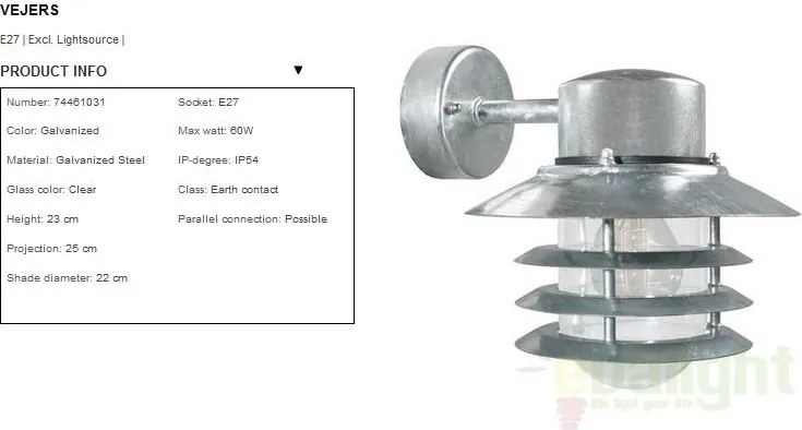 Aplica de perete exterior IP54 Vejers Down GS 74461031NL