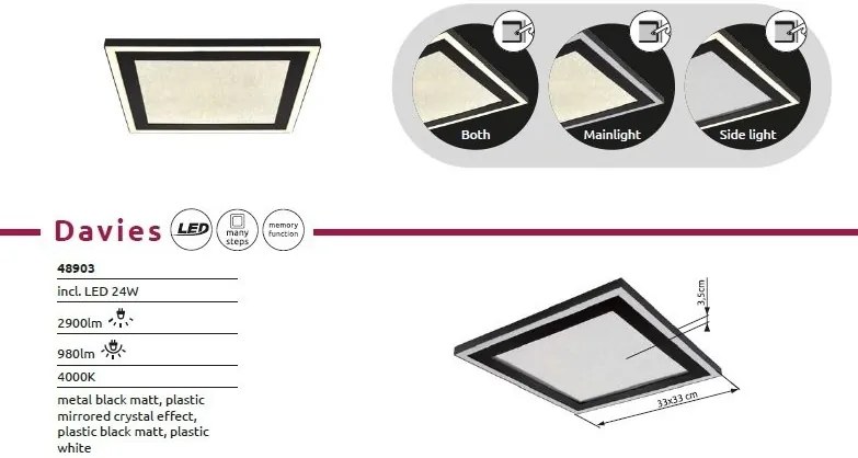 Plafoniera LED design slim DAVIES 33x33cm