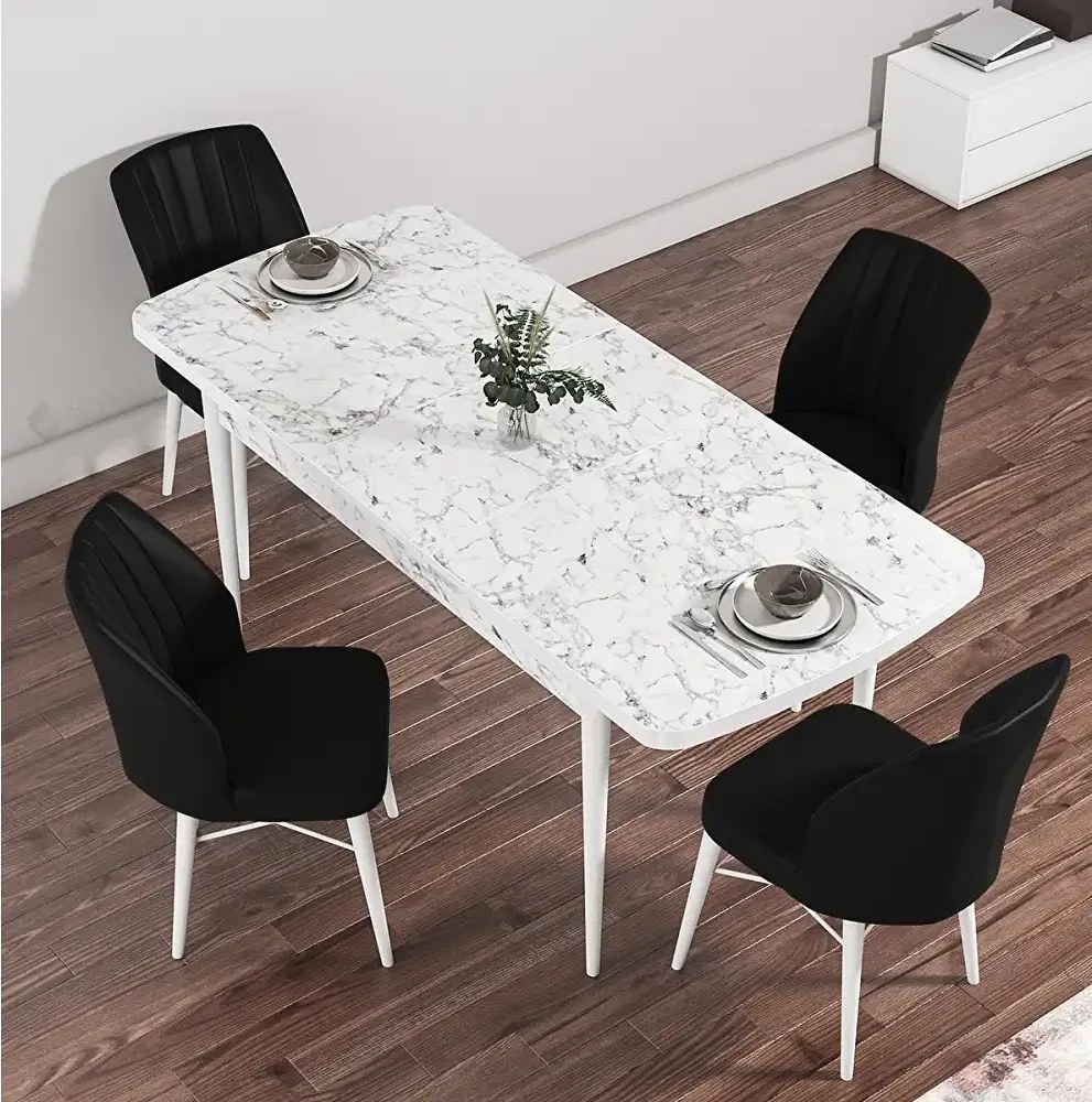 Masa de bucatarie extensibila dining, alb marmurat, 170 x 80 cm