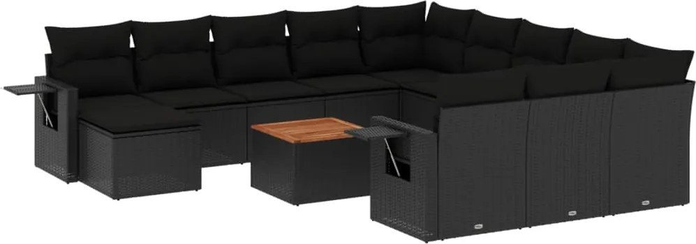 vidaXL Set mobilier de grădină cu perne, 13 piese, negru, poliratan