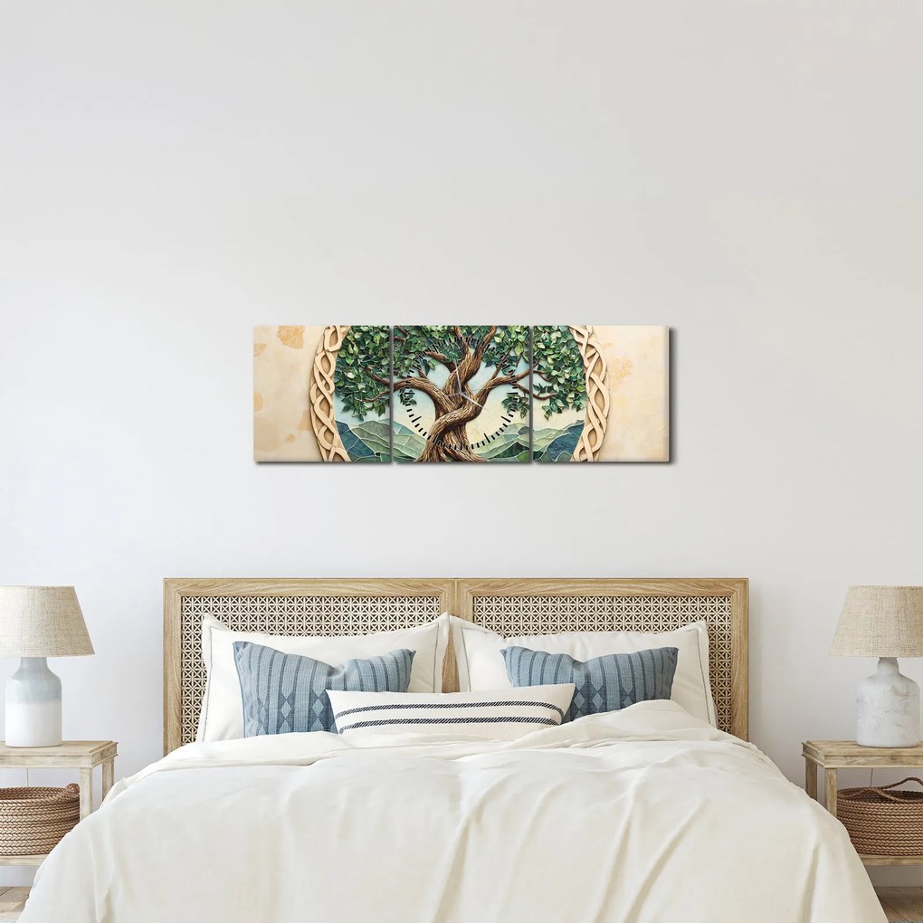 Tablou – Arborele vieții împletit (cu ceas) (90x30 cm)
