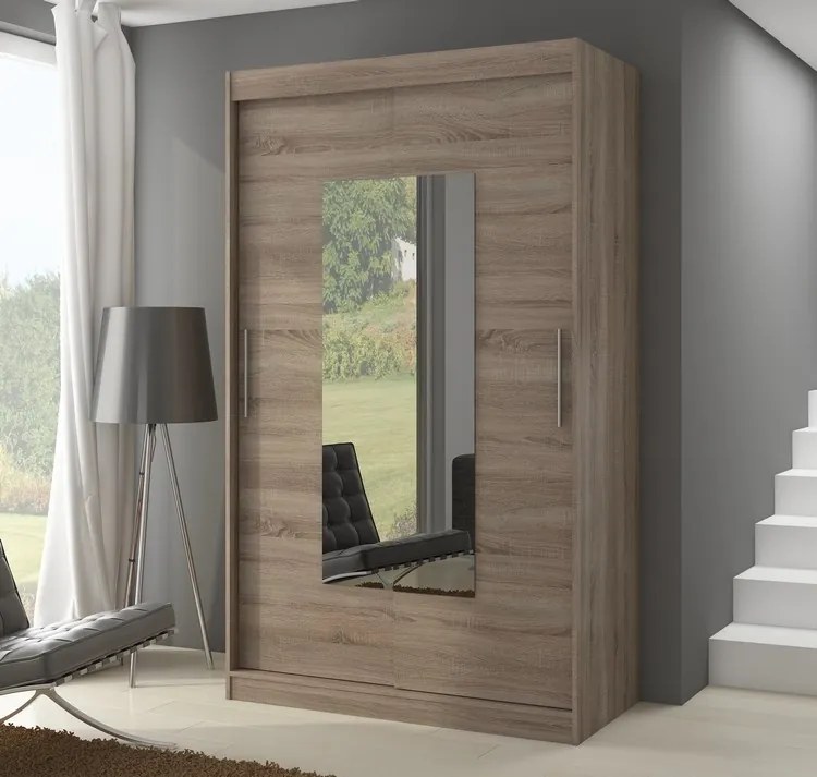 Dulap cu usi glisante si oglinda 150x200 cm, Dorrigo, ADRK Furniture (Culoare: Alb)