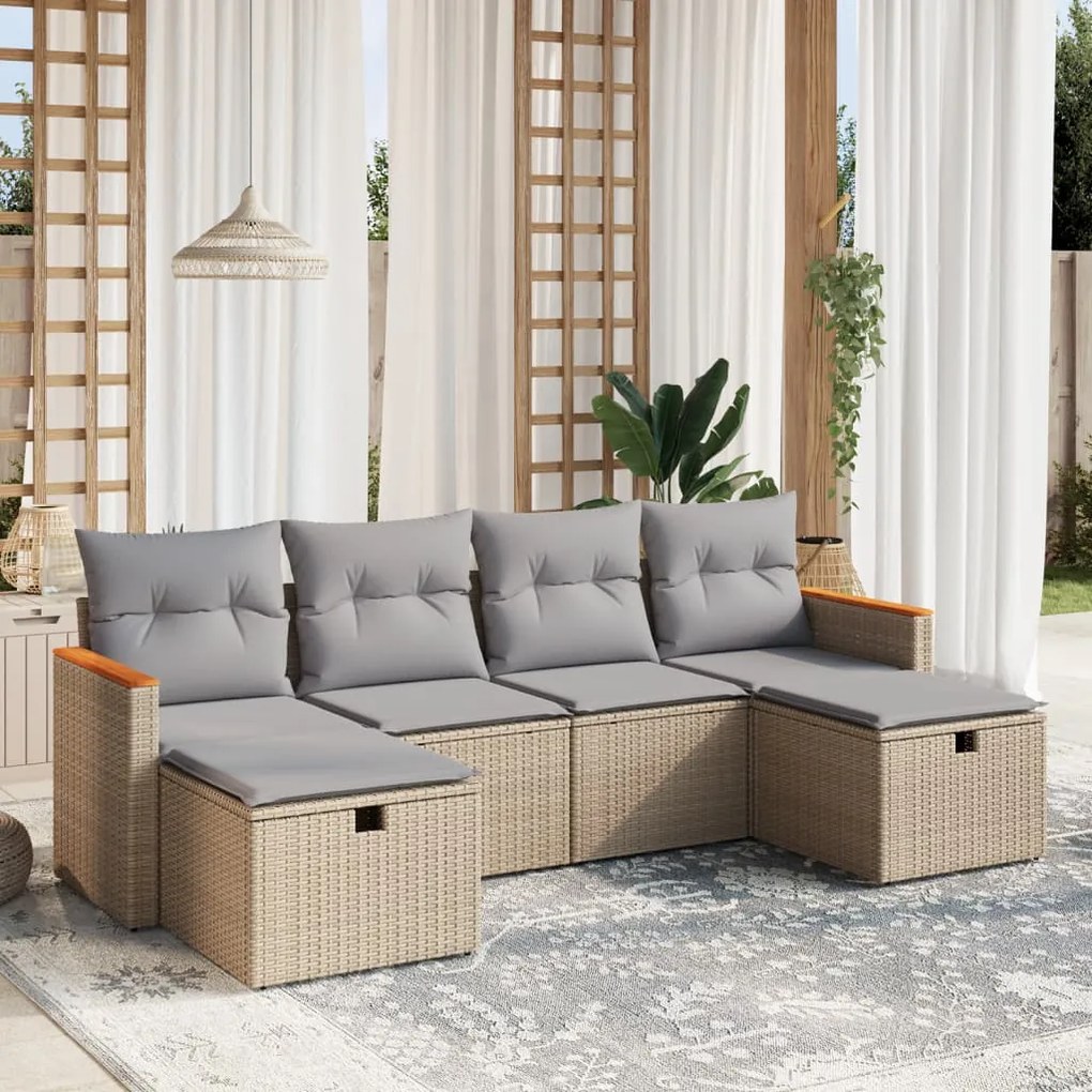 vidaXL Set canapele de grădină, 6 piese, cu perne, bej, poliratan