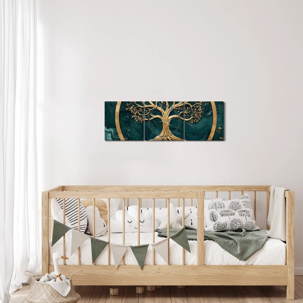 Tablou – Arborele vieții auriu în marmură (cu ceas) (90x30 cm)