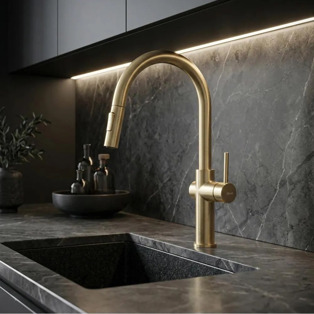 Baterie bucatarie Rea Fresh auriu periat