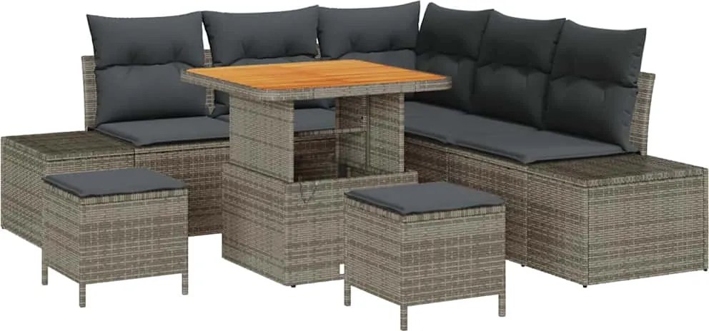 vidaXL Set de canapele pentru grădină cu pernă 8 pcs Gri Rattan poli