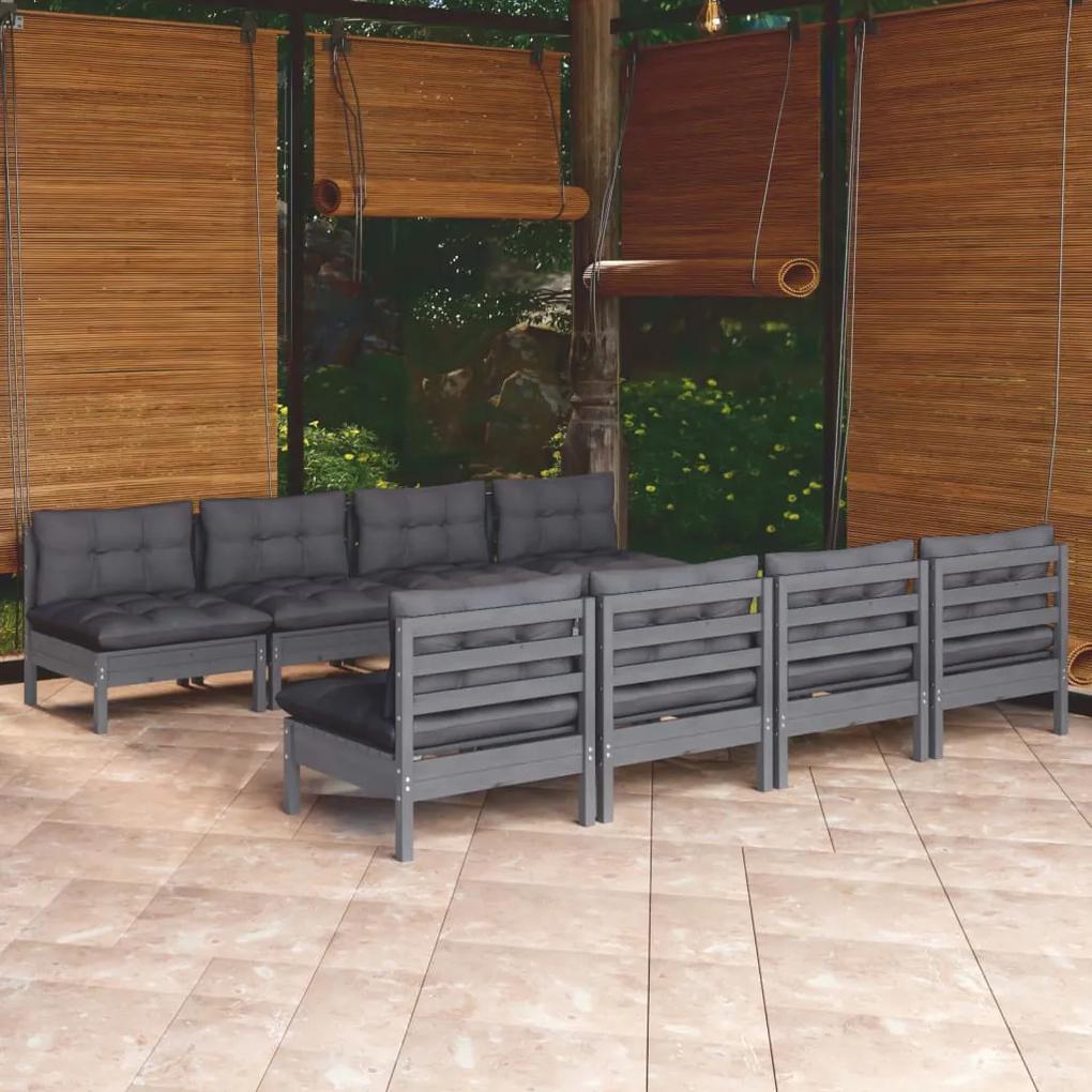 3096144 vidaXL Set mobilier de grădină cu perne, 9 piese, lemn masiv de pin