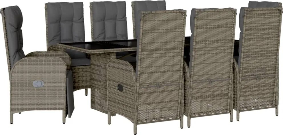 vidaXL Set mobilier grădină cu perne, 9 piese, gri, poliratan