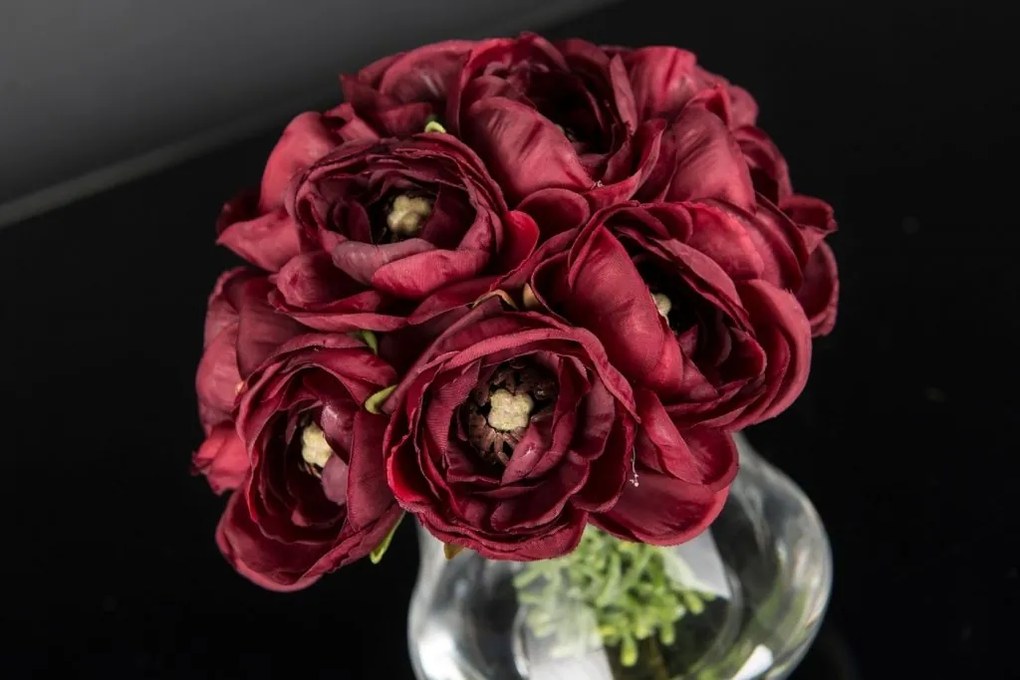 Aranjament floral mic decor festiv design LUX RANUNCULUS BOUQUET BORDEAUX