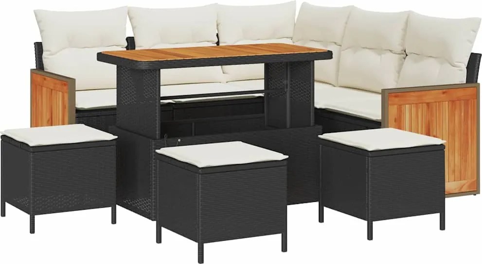 vidaXL Set de canapele pentru grădină 9 pcs Negru și Crem poliratan