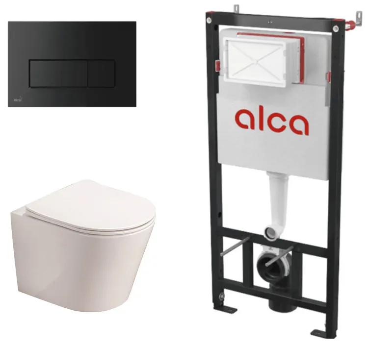 Set complet vas WC suspendat, Fluminia, Clementina Alb, cu rezervor Alca si clapeta neagra