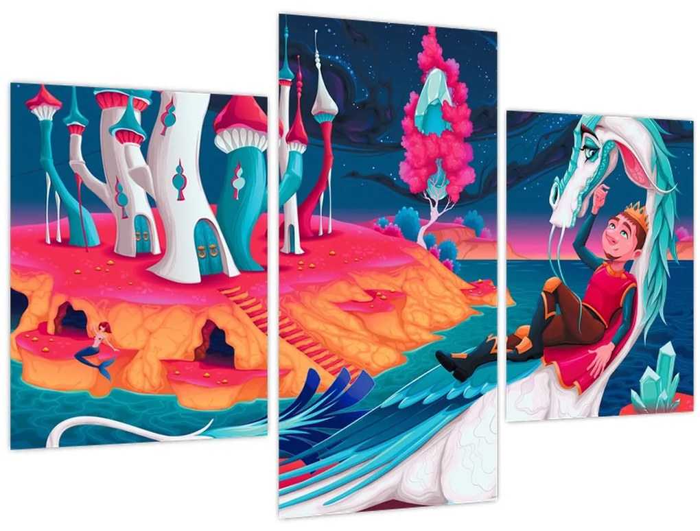 Tablou - Prinț și prințesa cu dragon (90x60 cm)