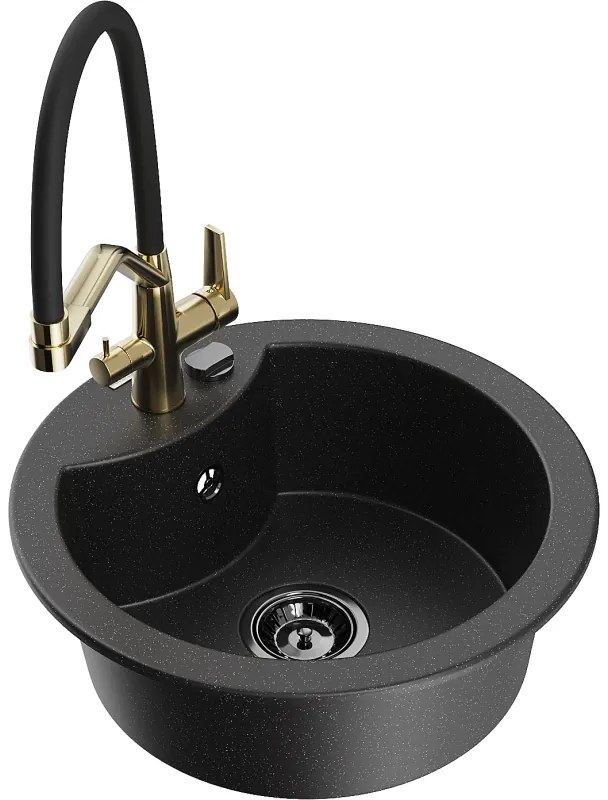 Mexen Diego chiuvetă de granit cu 1 compartiment cu baterie de bucătărie Duo, negru/argintiu metalic - 6512-73-671701-57-B