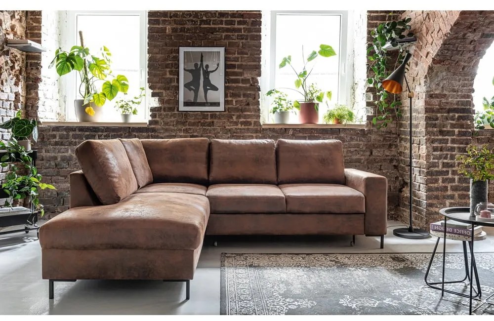 Colțar maro extensibil cu tapițerie din imitație de piele (cu colț pe partea stângă ) Lofty Lilly – Miuform