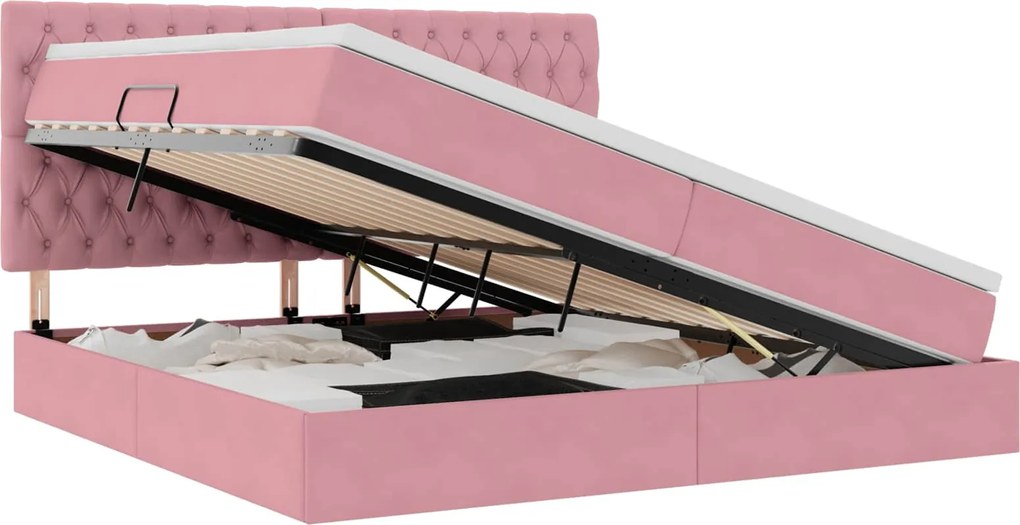 vidaXL Pat cu saltea și LED cu saltea cu led Roz 200 x 200 cm Catifea