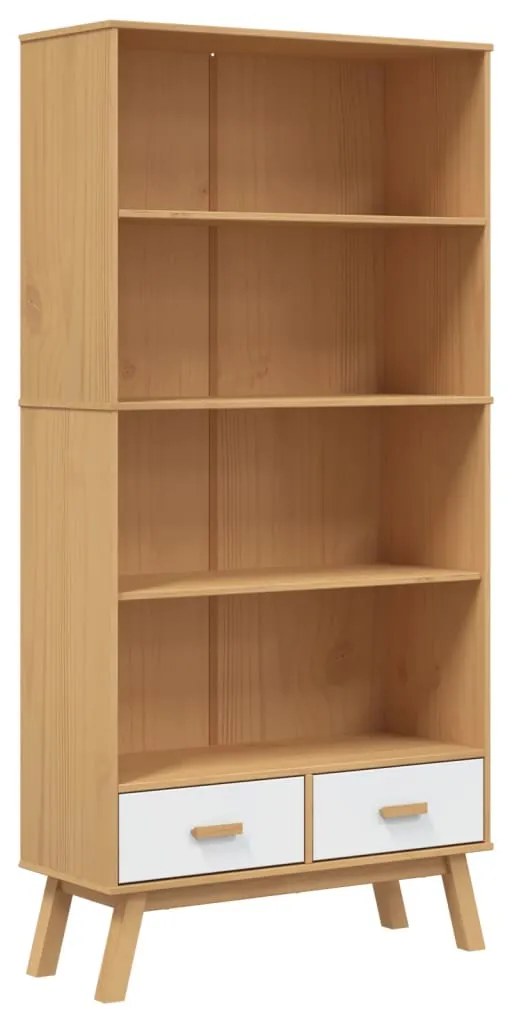 358614 vidaXL Bibliotecă cu 4 niveluri „OLDEN”, alb și maro, lemn masiv pin