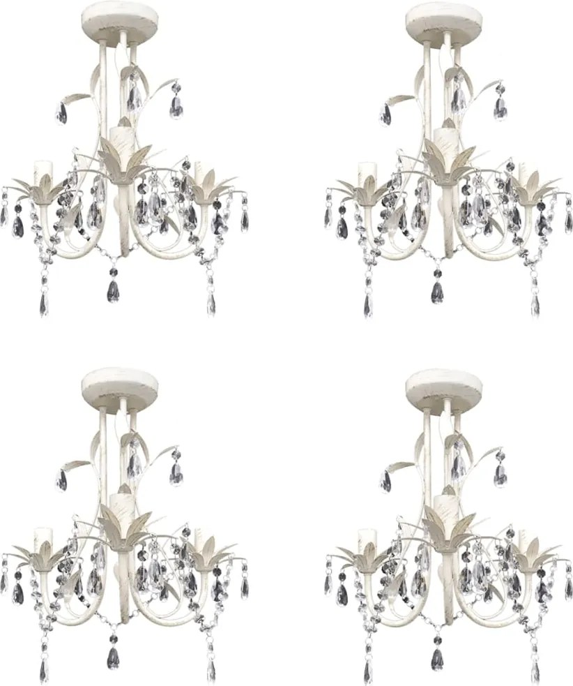 vidaXL Candelabre suspendate de plafon cu cristale 4 buc. alb elegant