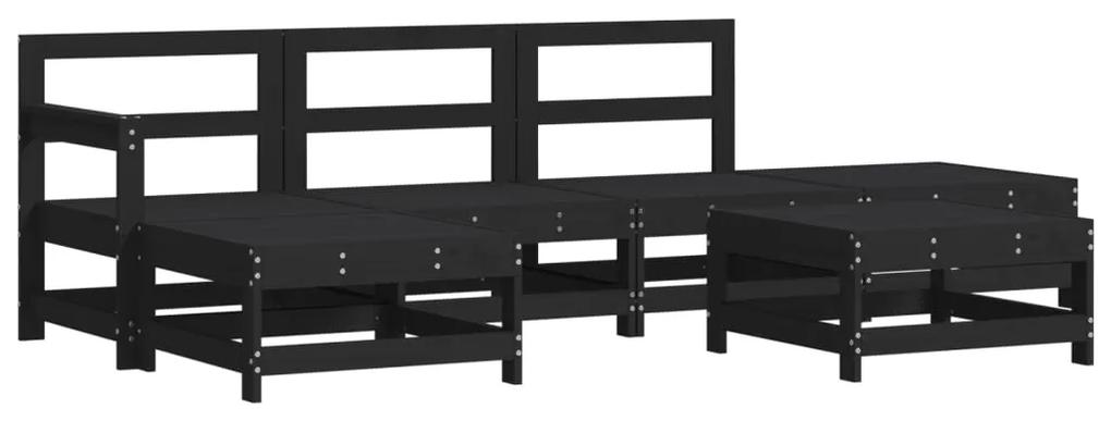 3186323 vidaXL Set mobilier relexare grădină, 6 piese, negru, lemn masiv pin